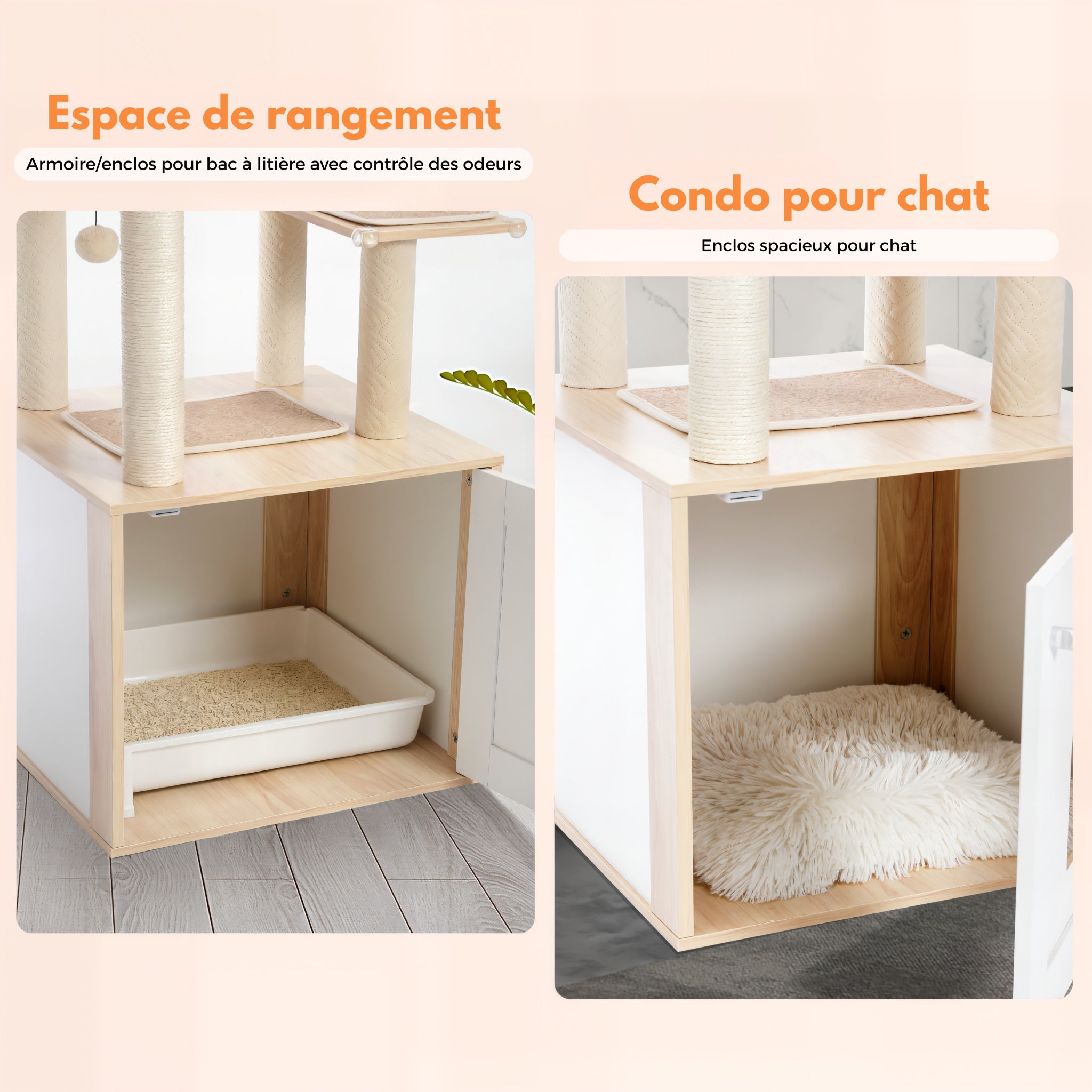 Arbre à Chat en Bois avec Litière