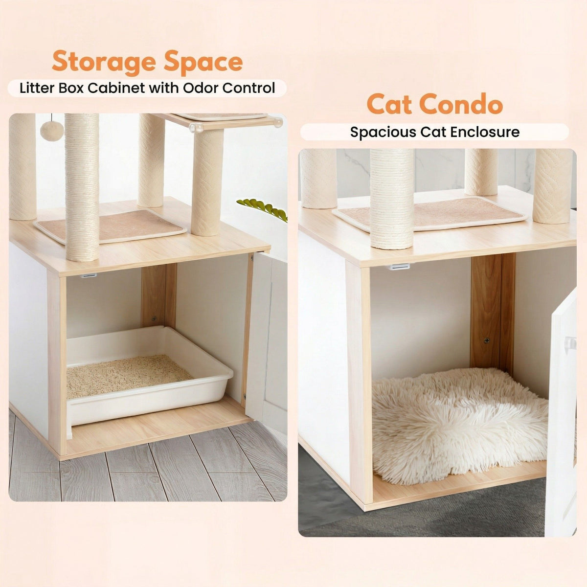 Cat Tree in Wood with Litter Box Cat & Cosy