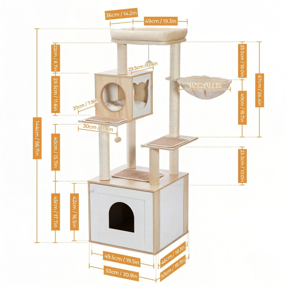 Cat Tree in Wood with Litter Box Cat & Cosy