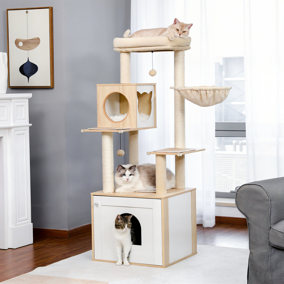Cat Tree in Wood with Litter Box Cat & Cosy