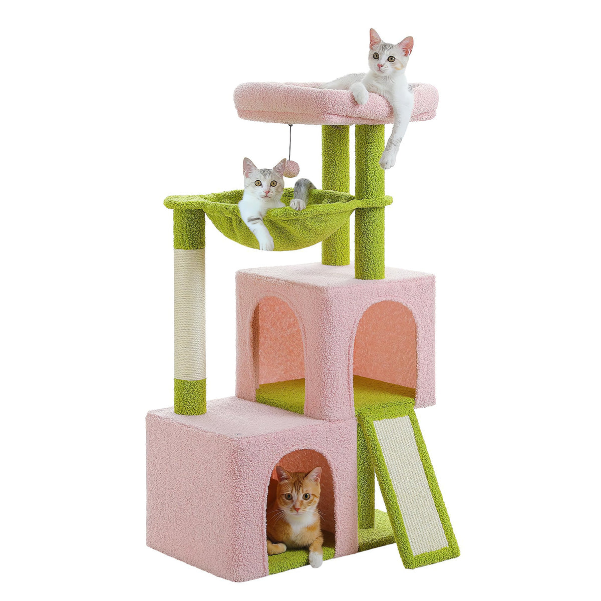 Cat tree with 2 cubbies Pink/Green Cat & Cosy