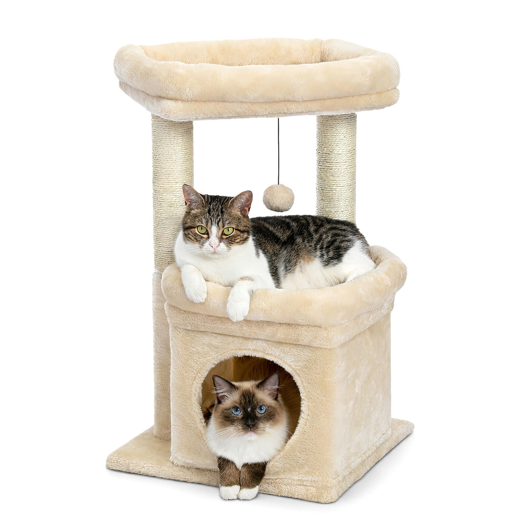 Small cat tree with cabin Beige Cat & Cosy