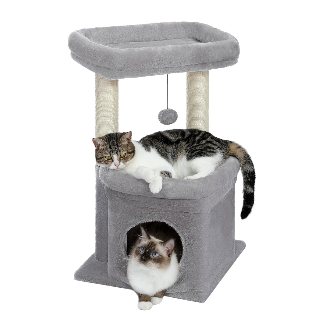 Small cat tree with cabin Grey Cat & Cosy