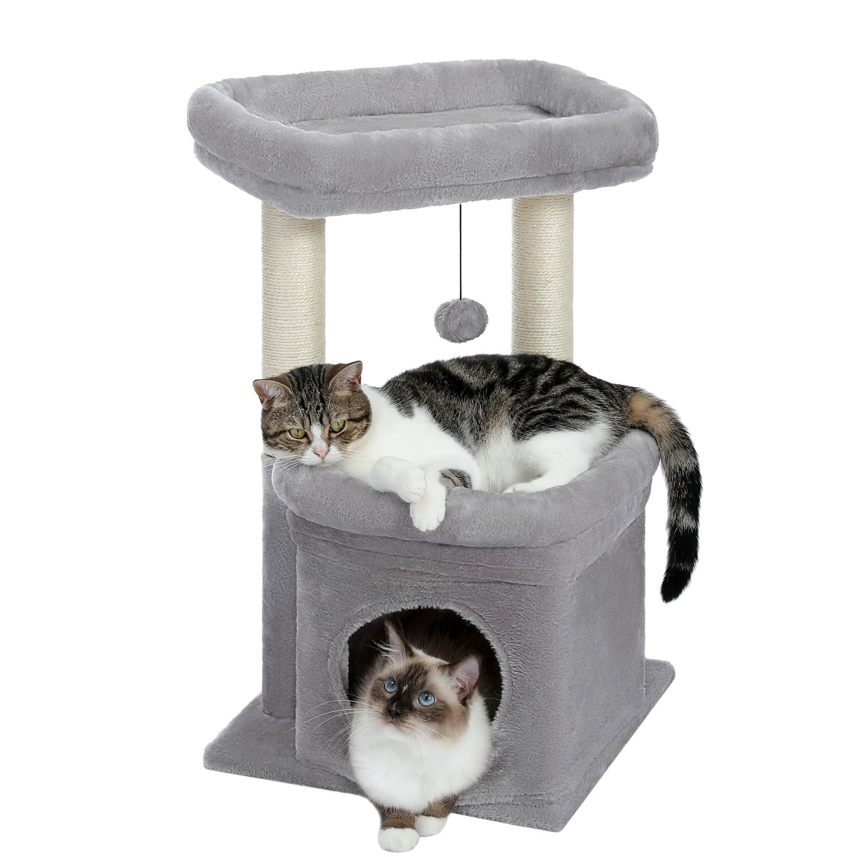 Small cat tree with cabin Grey Cat & Cosy