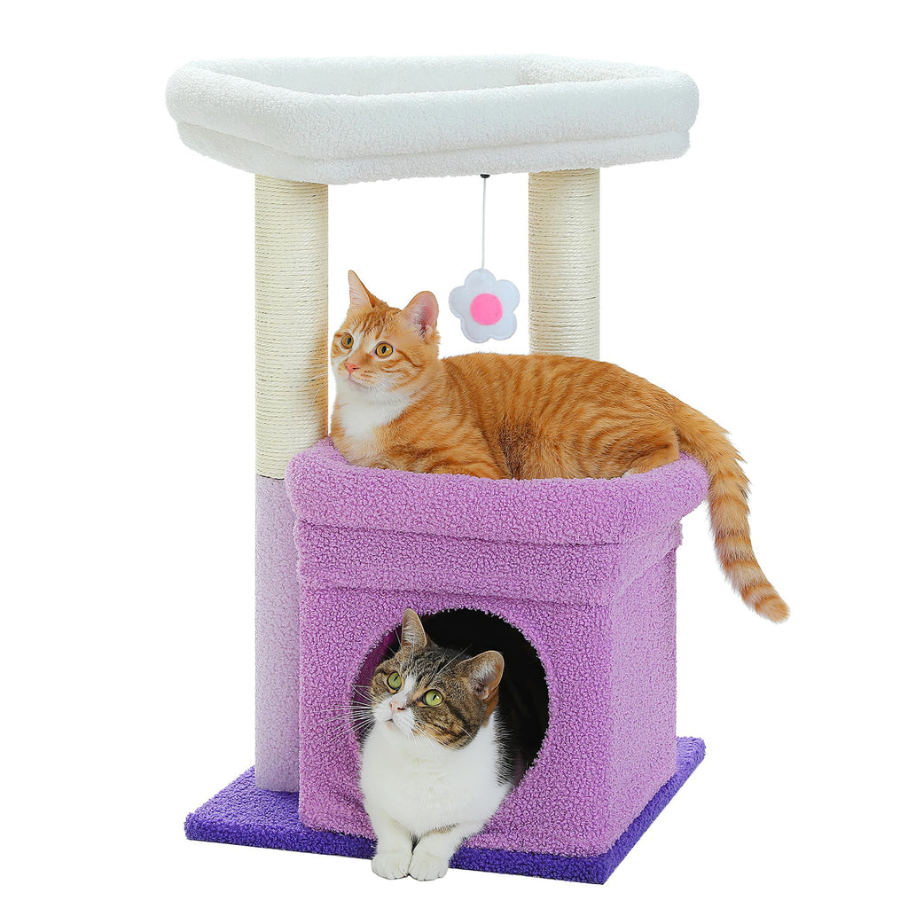 Small cat tree with cabin Purple Cat & Cosy