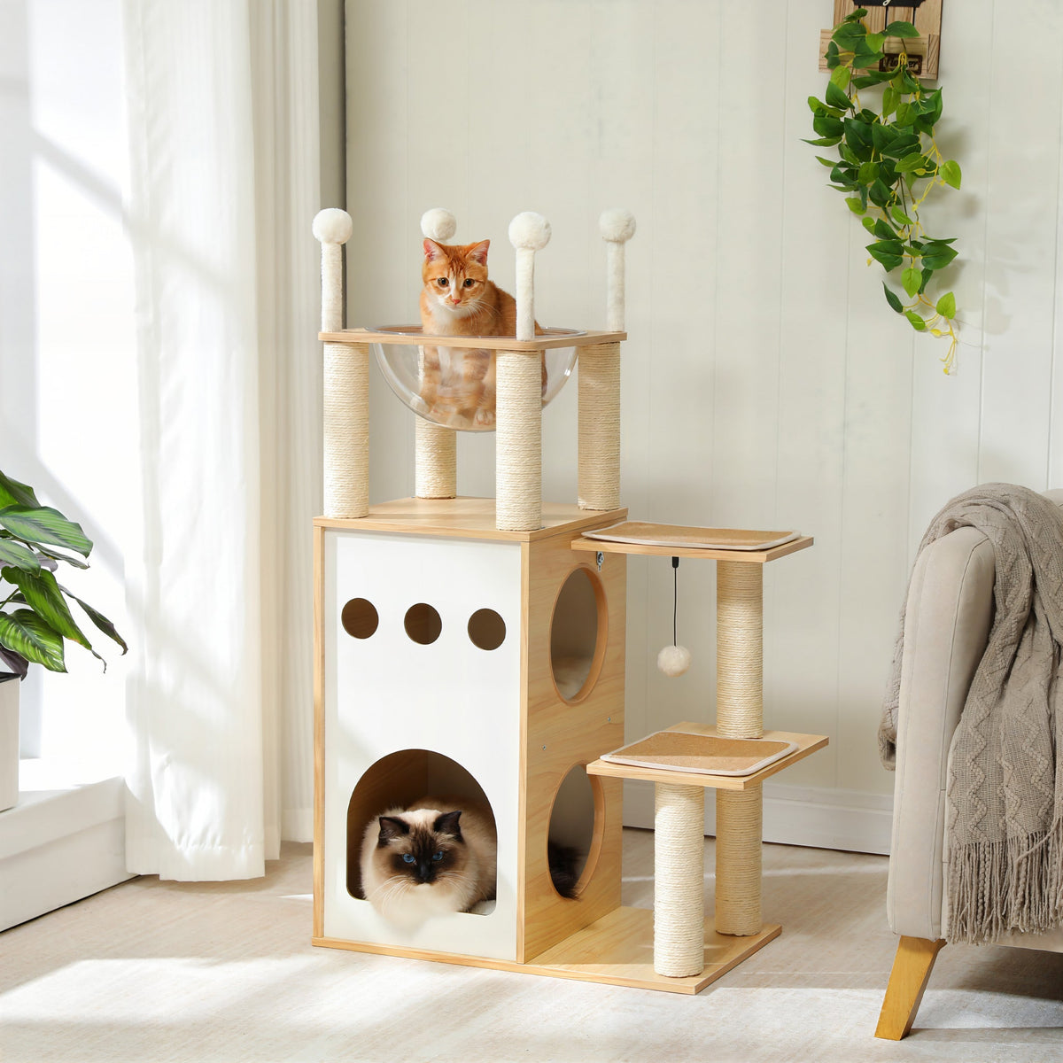 White and Wood Cat Tree Cat & Cosy