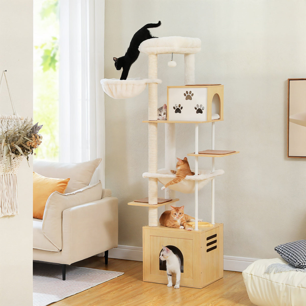 Wooden Cat Tree with Hammock Cat & Cosy