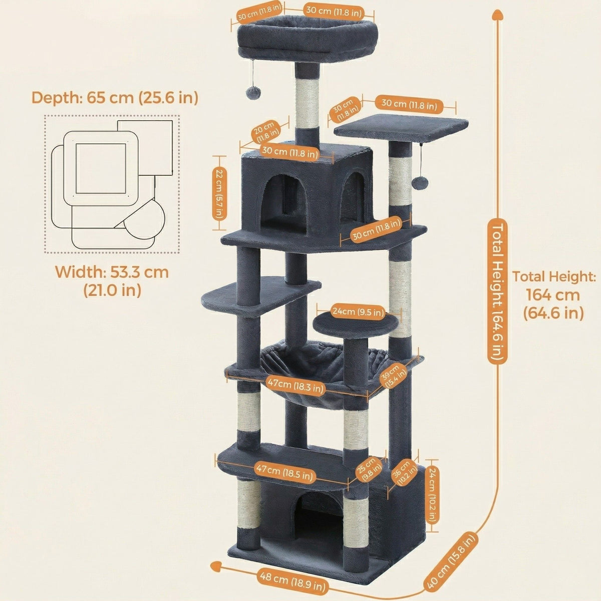 Xxl cat tree with hammock Dark Grey Cat & Cosy